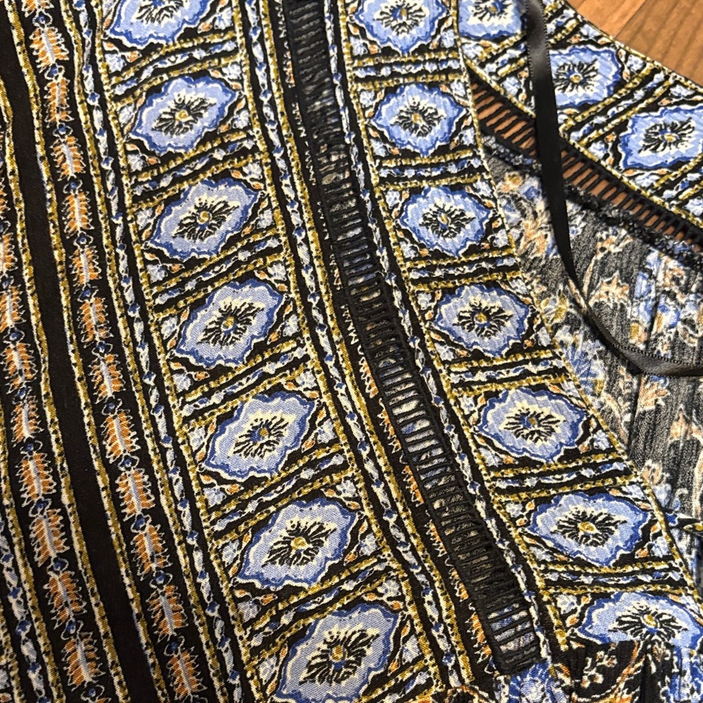 Free People Black and Blue Patterned Blouse - Picture 16 of 16